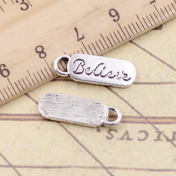 20pcs Charms Plates Believe 20x6mm Tibetan Silver Color Pendants Antique Jewelry Making DIY Handmade Craft Pendant