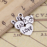 20pcs Charms Rabbit Bunny Panda Love Heart 20x18mm Tibetan Silver Color Pendants Antique Jewelry Making DIY Handmade Pendant