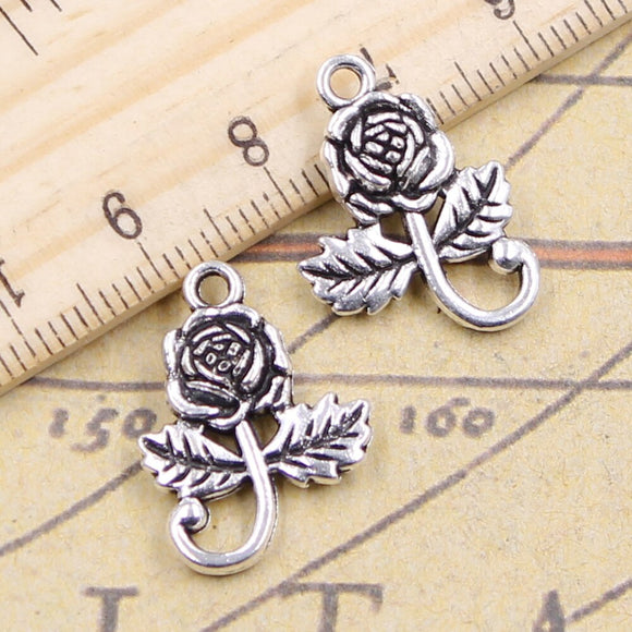 20pcs Charms Rose Flower Leaf 21x15mm Tibetan Silver Color Pendants Antique Jewelry Making DIY Handmade Craft Pendant ef4773