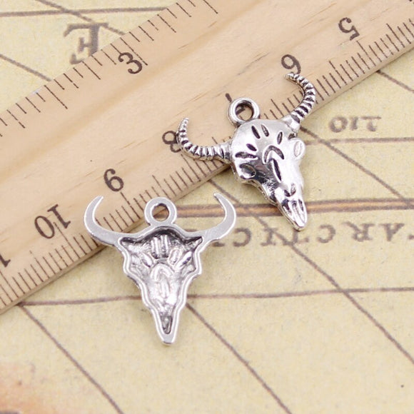 20pcs Charms Skull Bull Ox 21x20mm Tibetan Bronze Silver Color Pendants Antique Jewelry Making DIY Handmade Craft