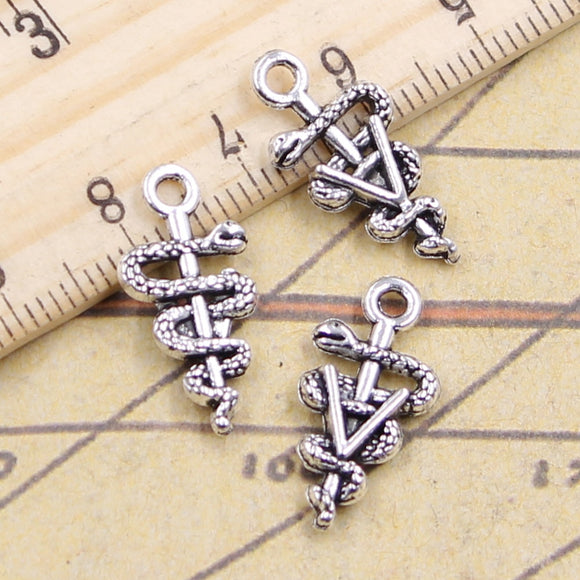20pcs Charms Snake Scepter Caduceus Medical 20x10mm Antique Silver Color Pendants Making DIY Handmade Jewelry Factory Wholesale