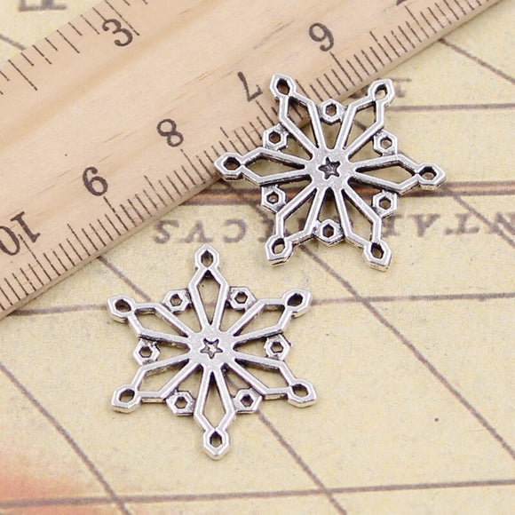 20pcs Charms Snow Snowflake 25x25mm Tibetan Silver Color Pendants Antique Jewelry Making DIY Handmade Craft Pendant