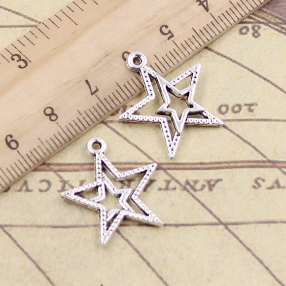 20pcs Charms Star Pentagram 23x20mm Tibetan Bronze Silver Color Pendants Antique Jewelry Making DIY Handmade Craft EF3876