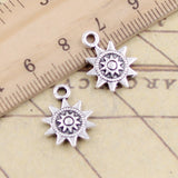 20 piezas de dijes de sol de 17 x 12 mm, colgantes de bronce tibetano color plata, joyería antigua, artesanía hecha a mano. 