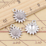 20 piezas de dijes de flor de girasol de 18 x 15 mm, colgantes de color plata tibetana, joyería antigua, artesanía hecha a mano. 