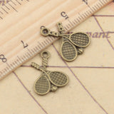 20 colgantes de raqueta de tenis de 18 x 14 mm, color bronce antiguo y plateado, para hacer joyas hechas a mano, venta al por mayor. 