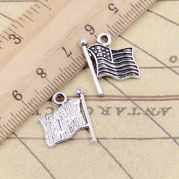 20pcs Charms Usa Flag 18x15mm Tibetan Bronze Silver Color Pendants Antique Findings Jewelry Making DIY Handmade Craft H0661