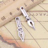 20pcs Charms Vintage Ink Pen Nib 32x7mm Tibetan Bronze Silver Color Pendants Antique Jewelry Making DIY Handmade Craft