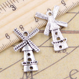 20 piezas de dijes de molino de viento Winnower de 37 x 16 mm, colgantes de color plata tibetana, joyería antigua, artesanía hecha a mano. 