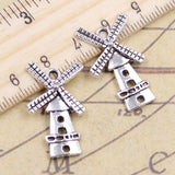 20 piezas de dijes de molino de viento Winnower de 37 x 16 mm, colgantes de color plata tibetana, joyería antigua, artesanía hecha a mano. 
