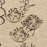 20pcs Charms World Map Link Earth Connector 20x26mm Antique Silver Color Pendants DIY Crafts Making Findings Tibetan Jewelry