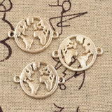 20pcs Charms World Map Link Earth Connector 20x26mm Antique Silver Color Pendants DIY Crafts Making Findings Tibetan Jewelry