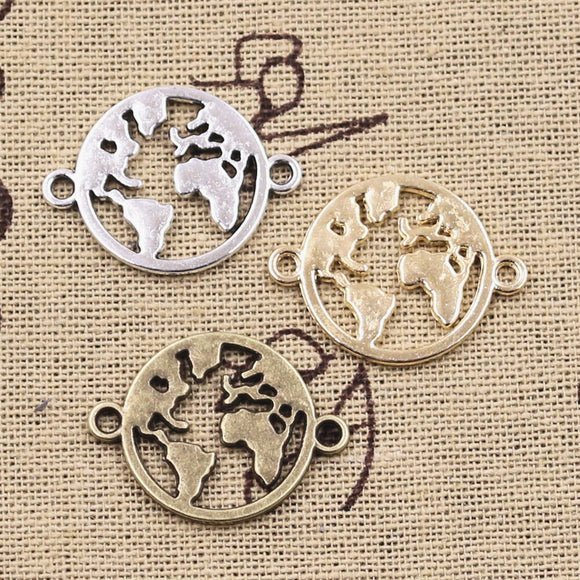 20pcs Charms World Map Link Earth Connector 20x26mm Antique Silver Color Pendants DIY Crafts Making Findings Tibetan Jewelry