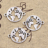 20pcs Charms World Map Link Earth Connector 20x26mm Antique Silver Color Pendants DIY Crafts Making Findings Tibetan Jewelry