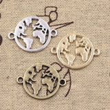20pcs Charms World Map Link Earth Connector 20x26mm Antique Silver Color Pendants DIY Crafts Making Findings Tibetan Jewelry