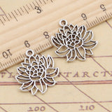 20 piezas de dijes de flor de loto de yoga de 22 x 20 mm, colgantes de color plata tibetana, joyería antigua, artesanía hecha a mano. 