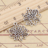 20 piezas de dijes de flor de loto de yoga de 22 x 20 mm, colgantes de color plata tibetana, joyería antigua, artesanía hecha a mano. 