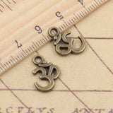 20 piezas de dijes de yoga OM de 15 x 10 mm, colgantes de bronce tibetano color plata, joyería antigua, artesanía hecha a mano. 