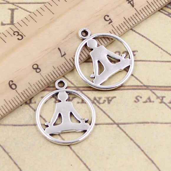 20pcs Charms Yoga Practitioners 23x19mm Tibetan Bronze Silver Color Pendants Antique Jewelry Making DIY Handmade Craft