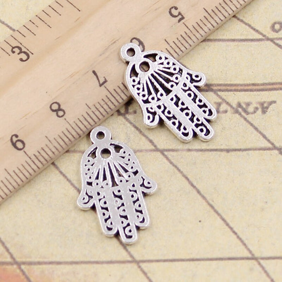 20pcs Charms hamsa hand protection fatima palm 24x15mm Tibetan Silver Color Pendants Antique Jewelry Making DIY Handmade Craft