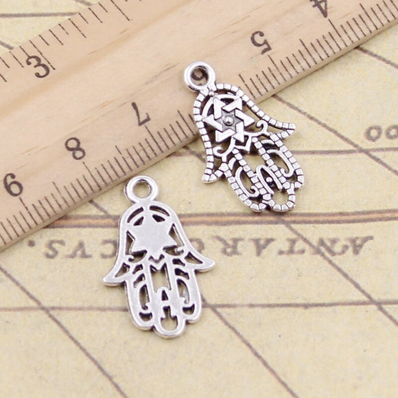 20pcs Charms hamsa palm fatima hand star 24x15mm Tibetan Silver Color Pendants Antique Jewelry Making DIY Handmade Craft