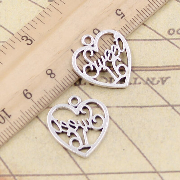 20pcs Charms heart sweet 16 birthday 21x19mm Tibetan Silver Color Pendants Antique Jewelry Making DIY Handmade Craft