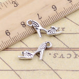 20 piezas de dijes para zapatos de tacón alto, 20 x 11 mm, colgantes de color plata y bronce tibetano, joyería antigua, artesanía hecha a mano. 