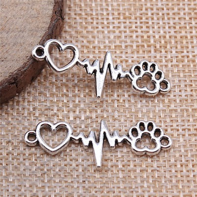 20pcs12x34mm Jewelry DIY Handmade Craft Charms Dog Claw Love Heartbeat Ecg Connector