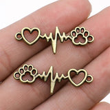 20pcs12x34mm Jewelry DIY Handmade Craft Charms Dog Claw Love Heartbeat Ecg Connector