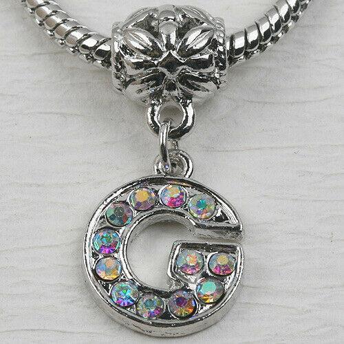 G Letter Alphabet Rhinestone Dangle Pendant European Bead Charms 1pc LT0007