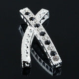 Black/Clear Rhinestone Curved alloy Bar Connector 40x4mm shinny silver 4pc GA137