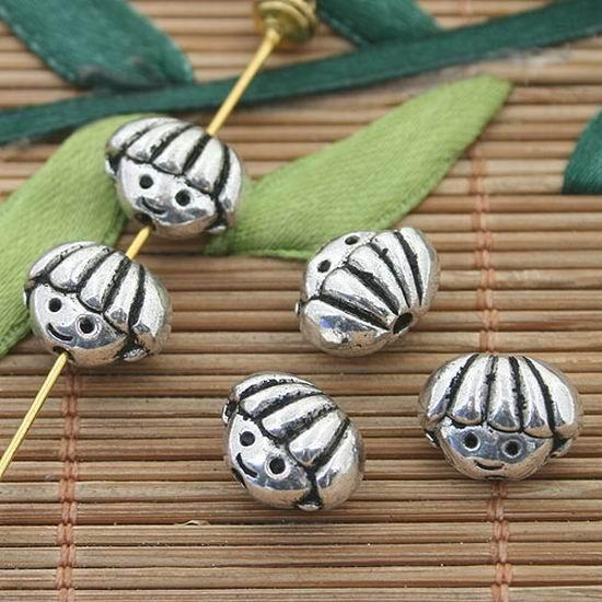 10pcs dark silver tone 2sided boy kid face head spacer beads h3199