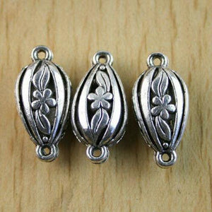 10Pcs dark silver-tone floral oval Link charms H1169