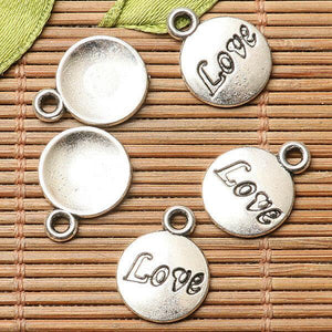 30pcs dark silver color round shaped Love lettering  charms  EF2716