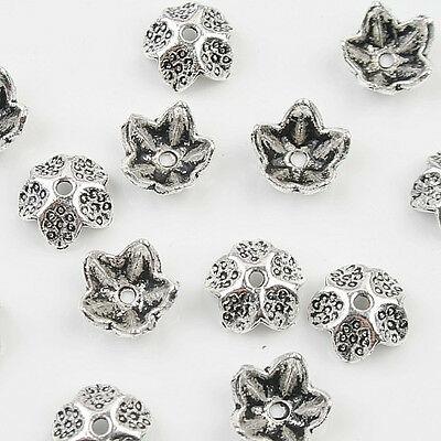 Tibetan Silver color 9mm leaf design bead caps 70pcs EF0024