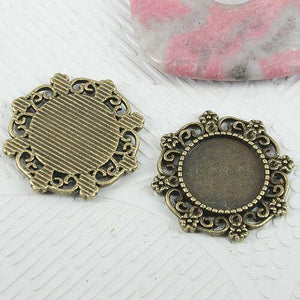 6pcs antiqued bronze color round flowers rim cabochon settings EF0750