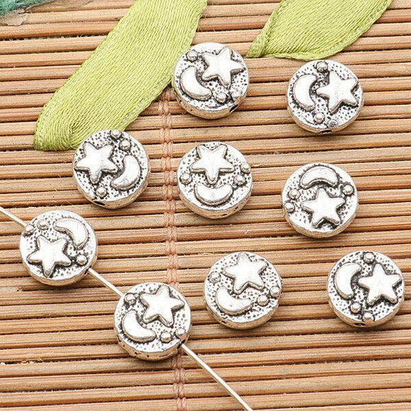 20pcs tibetan silver color 2sided star moon pattern spacer bead h0311