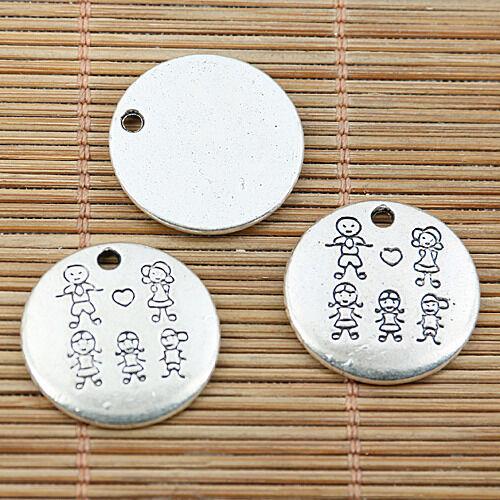 6pcs tibetan silver tone round 22mm kids charms EF1936