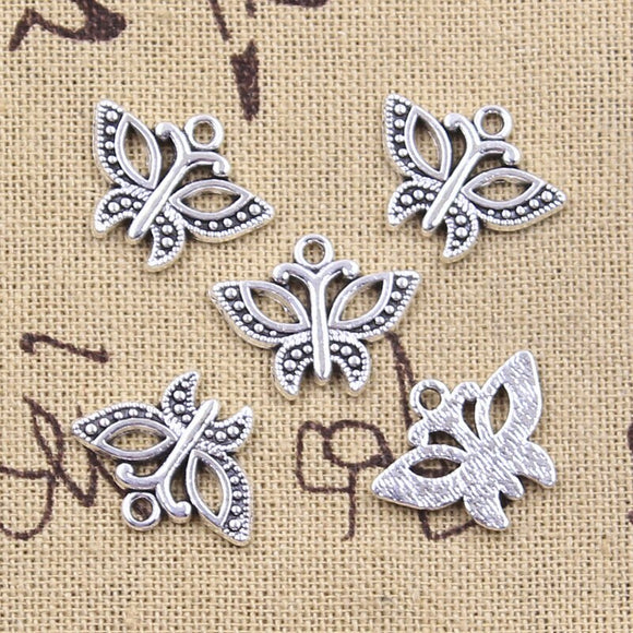 25pcs Charms Butterfly 15x19mm Antique Silver Color Pendants DIY Crafts Making Findings Handmade Tibetan Jewelry