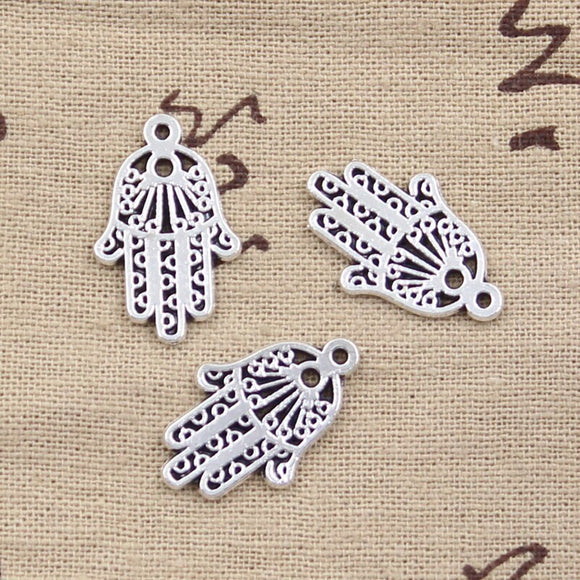 25pcs Charms Hamsa Hand Protection Fatima Palm 24x15mm Antique Silver Color Pendants DIY Making Finding Handmade Tibetan Jewelry