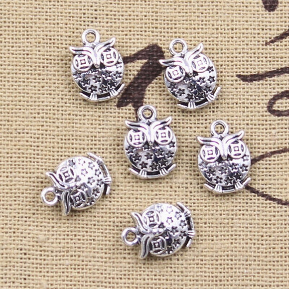 25pcs Charms Star Owl 12x9mm Antique Silver Color Pendants DIY Crafts Making Findings Handmade Tibetan Jewelry