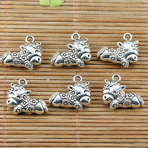 6pcs tibetan silver tone little cattle design charms EF1943