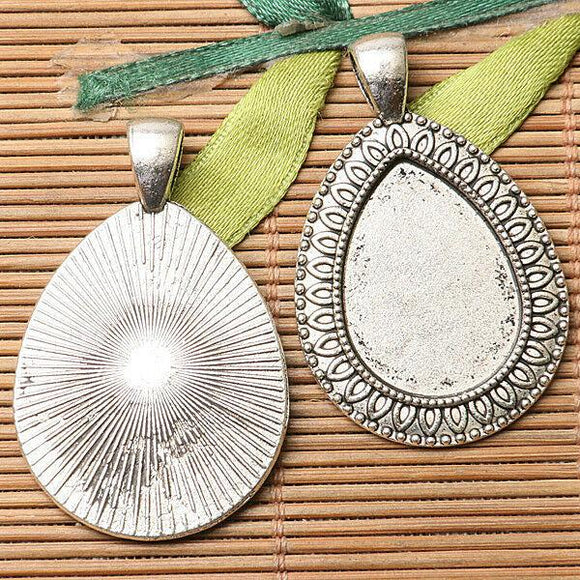 10pcs dark silver color tear shaped 24x17mm cabochon setting design  EF2719