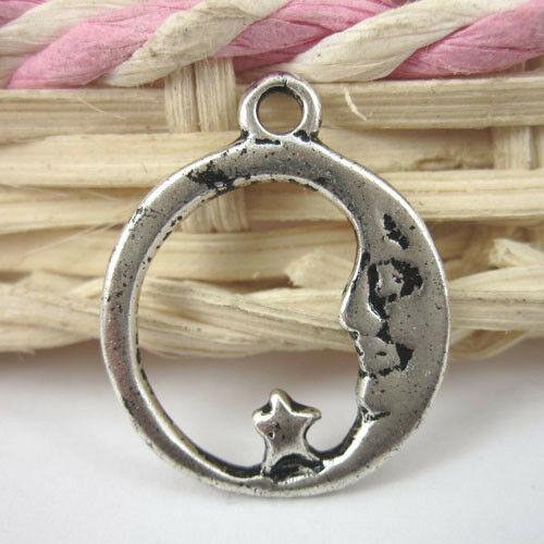 16pcs antiqued silver moon and star pendant charm G558
