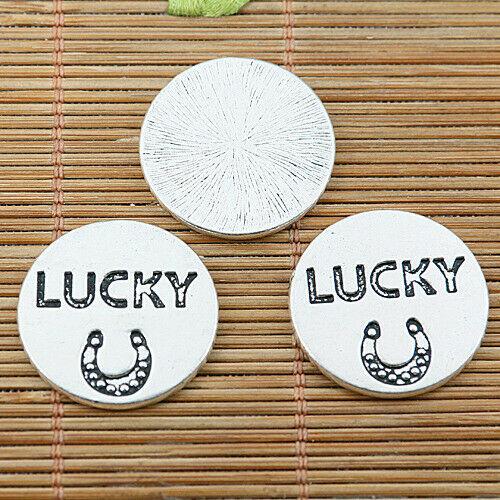 4pcs tibetan silver tone round LUCKY charms EF1788