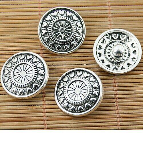 6pcs tibetan silver tone heart pattern snap button design EF1532
