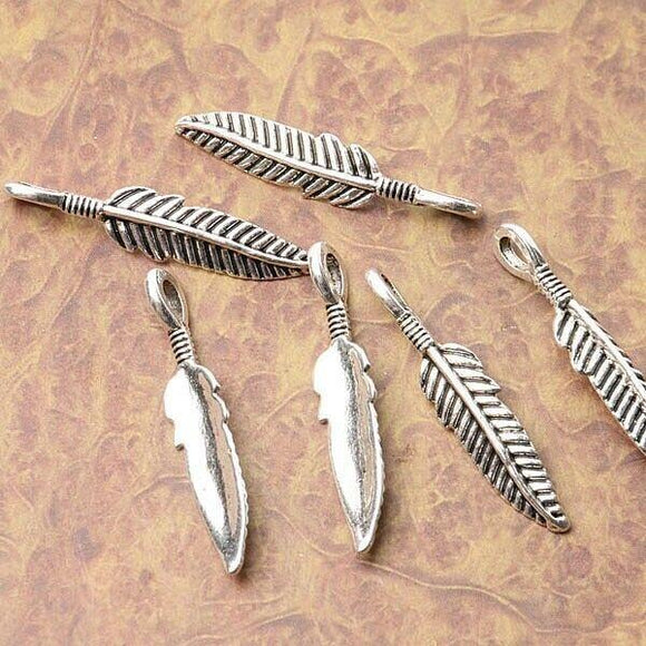 Tibetan silver plated feather charm pendants  52pcs  EF3545