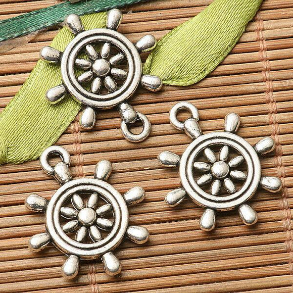 20pcs dark silver color ship rudder with anchor design charms  EF2752