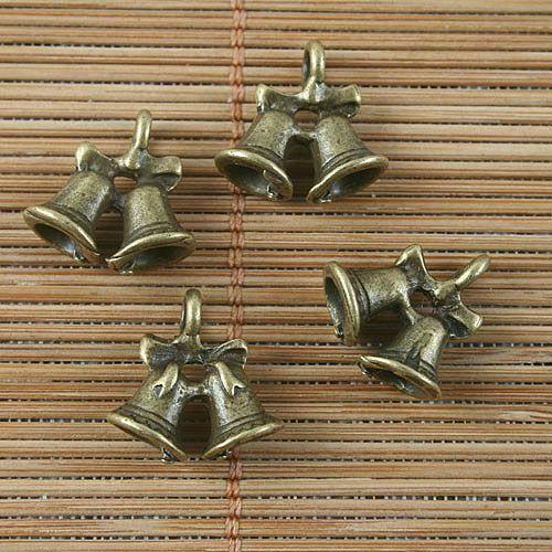 12pcs antiqued bronze couple bells design pendant G1565