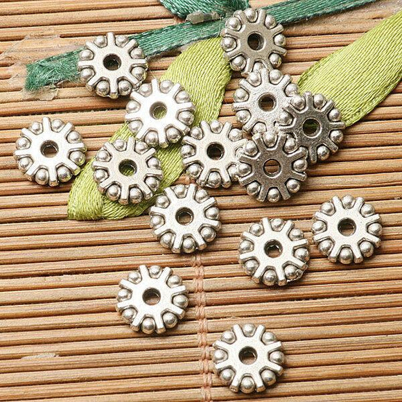100pcs dark silver color 8.7mm wide round shaped gear design spacer bead  EF2830